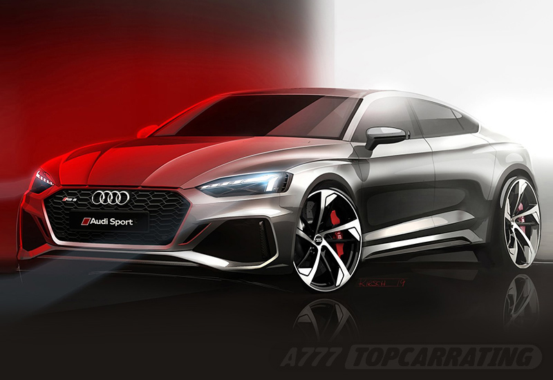 Мастерски нарисованный скетч для спортивной машины Audi, изображен в три-четверти фронтального положения спорткара (цифровая работа в Фотошопе)