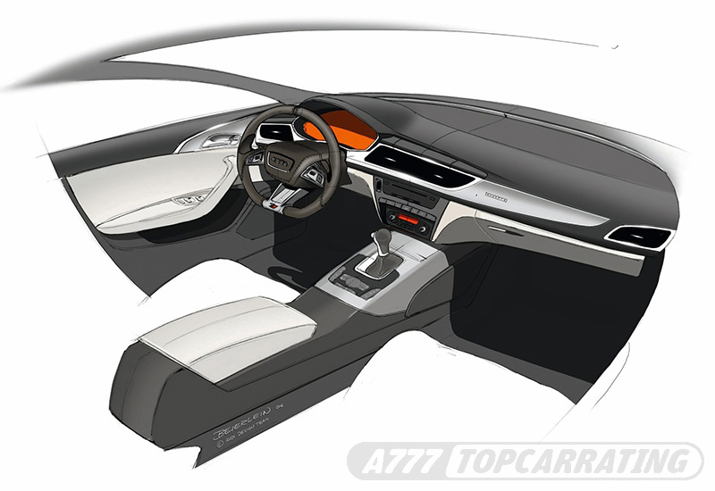 Эскиз приборной панели люксового автомобиля Audi, скетч выполнен вручную с пост-обработкой в Photoshop