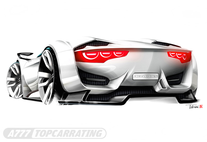 Лучший скетч суперкара Citroen, показывающий супер-автомобиля  в перспективе, с заднего ракурса