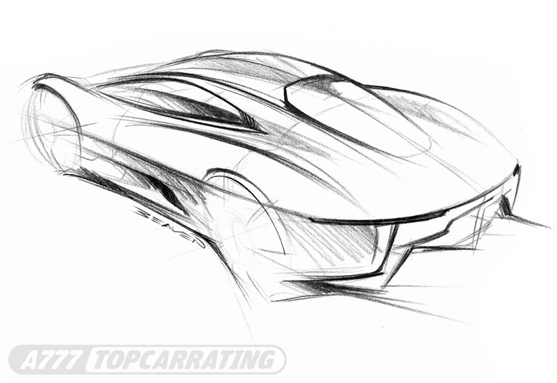 Рисунок супер-автомобиля  с видом в 3/4 сзади (быстрый набросок карандашом)
