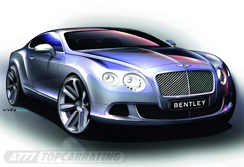 Эскиз роскошного автомобиля Bentley в перспективе, спереди, использован планшет и ПК