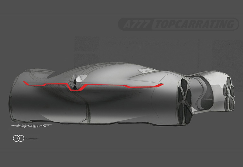 Эскиз эксклюзивного авто Renault в перспективе, с положением сзади, легкая обработка в программе Photoshop