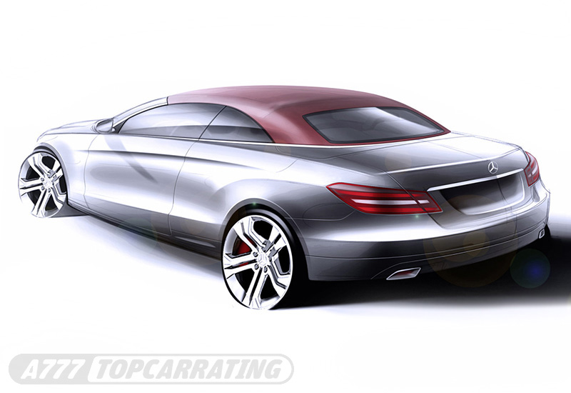 Эскиз роскошного автомобиля Mercedes-Benz в перспективе, с положением сзади (цифровая работа в Фотошопе)