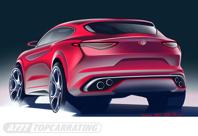 Отличная дизайнерская работа для внедорожного автомобиля Alfa Romeo, с ракурсом в перспективе, с кормой внедорожника