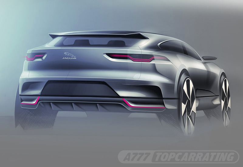 Лучший скетч джипа Jaguar, показывающий внедорожного автомобиля в перспективе, с заднего ракурса