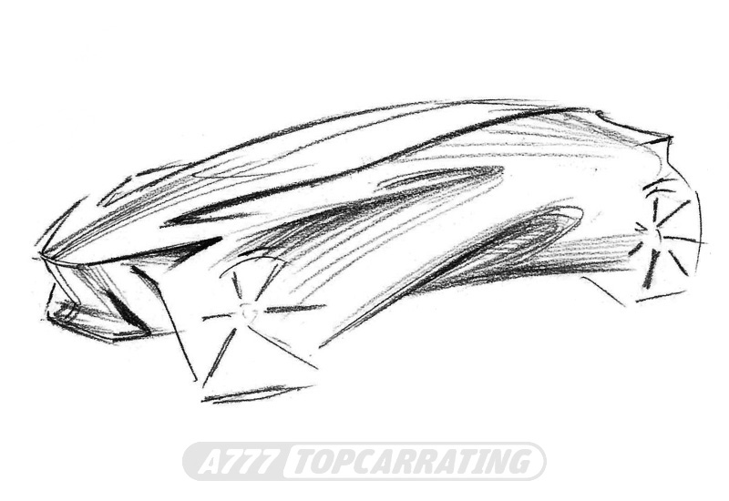 Эскиз универсального авто Lexus в перспективе, спереди (быстрый набросок карандашом)