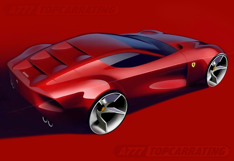 Красивый рисунок суперкара Ferrari, с ракурсом в три-четверти, положения сзади (цифровая работа в Фотошопе)