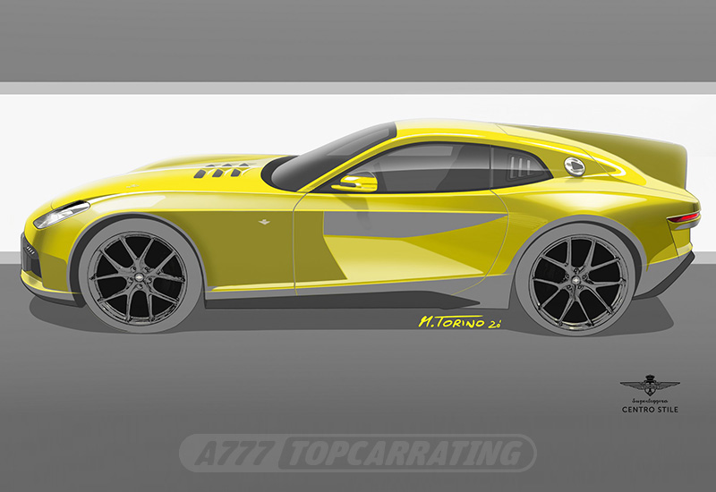 Дизайнерский рисунок суперкара Touring, показан бок супер-автомобиля 