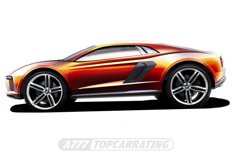 Дизайнерский рисунок джипа Audi, показан бок внедорожного автомобиля, использован планшет и ПК