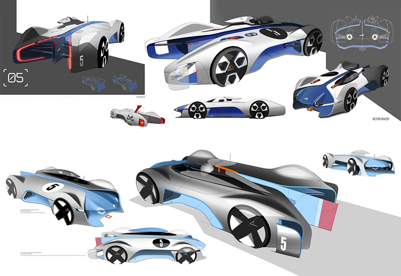 Поисковые эскизы формы супер-автомобиля  Alpine (цифровая работа в Фотошопе)