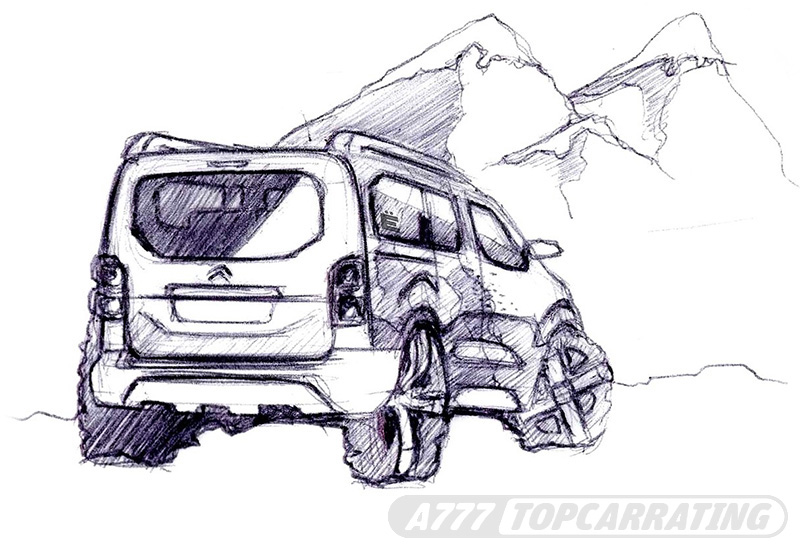 Эскиз универсального авто Citroen в перспективе, с положением сзади (быстрый набросок карандашом)