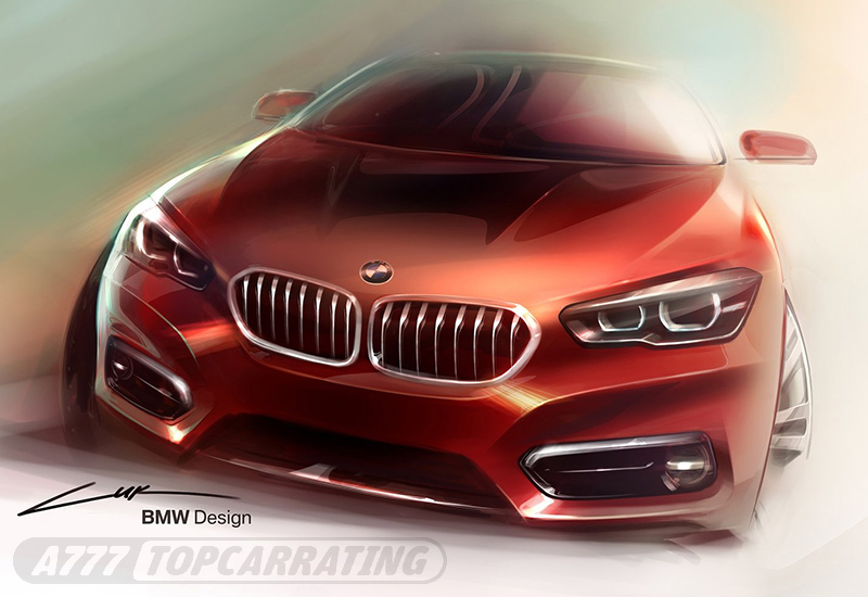 Скетч, показывает фронтальный вид автомобиля BMW (цифровая работа в Фотошопе)