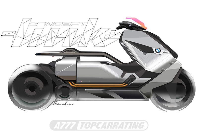 Эскиз байка BMW, из расположения сбоку от транспортного средства, легкая обработка в программе Photoshop