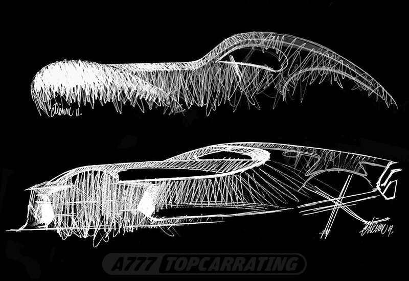 Поисковые эскизы формы супер-автомобиля  Bugatti (быстрый набросок карандашом)
