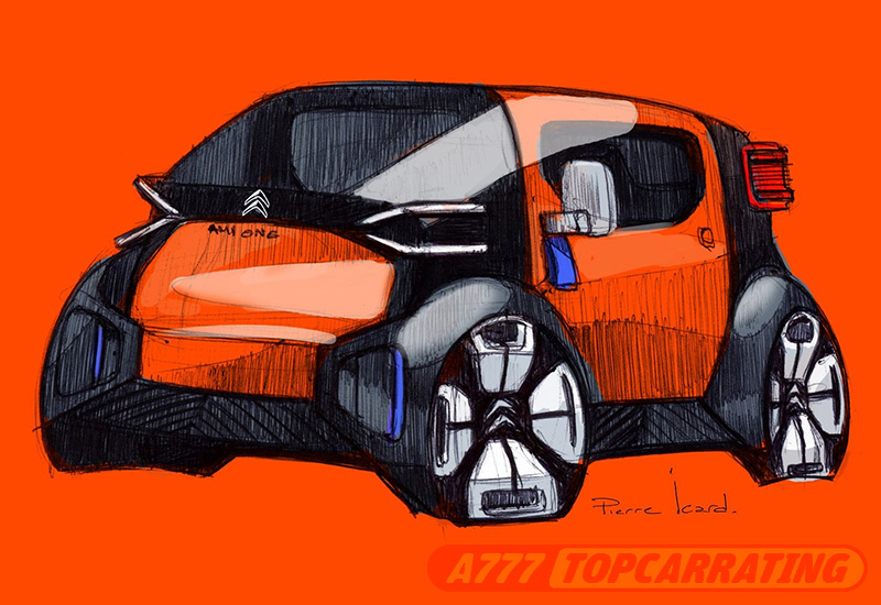 Эскиз универсального авто Citroen в перспективе, спереди (нарисован карандашом в цвете)