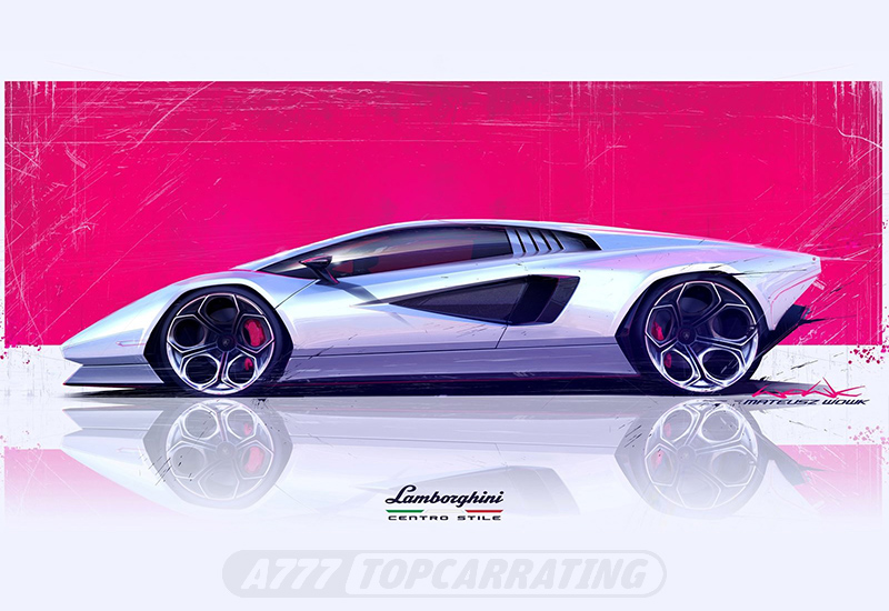 Отличный рисунок с дизайном супер-автомобиля  Lamborghini, на нем мы видим бок транспортного средства, набросок от руки с обработкой на компьютере