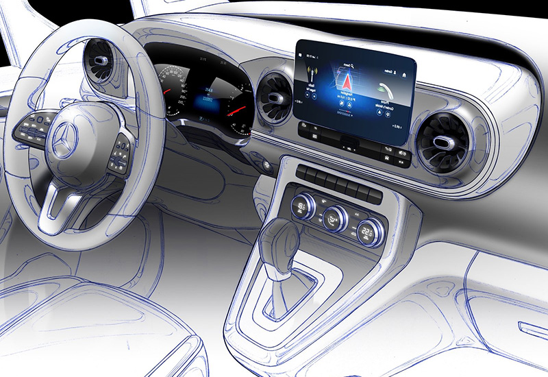 Эскиз приборной панели практичного авто Mercedes-Benz, легкая обработка в программе Photoshop