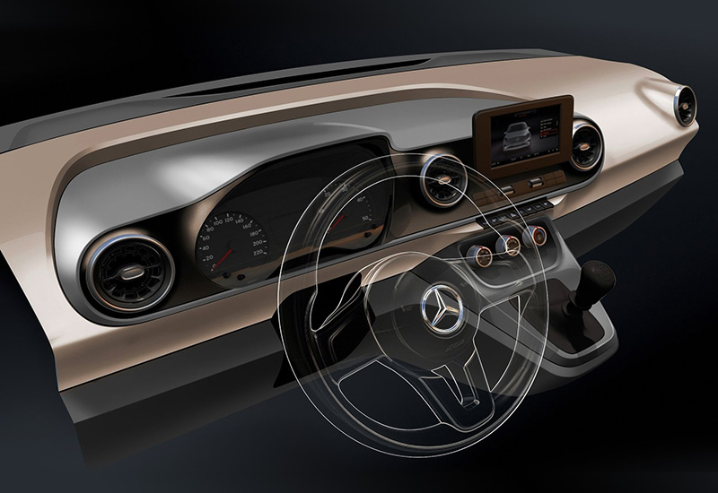 Эскиз приборной панели практичного авто Mercedes-Benz