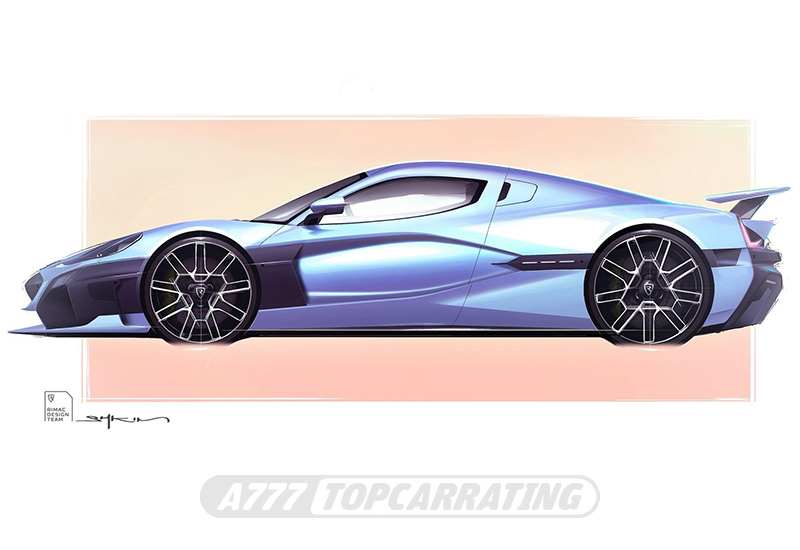 Отличный рисунок с дизайном супер-автомобиля  Rimac, на нем мы видим бок транспортного средства
