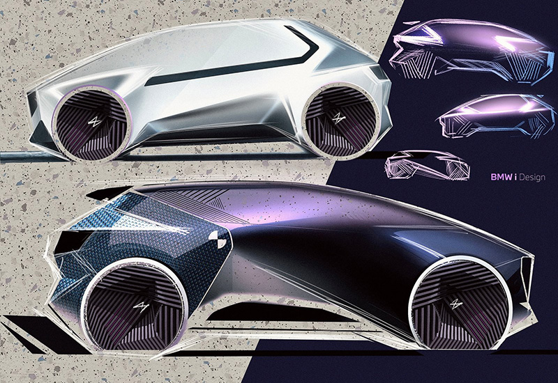 Поисковые эскизы формы городского автомобиля BMW, легкая обработка в программе Photoshop