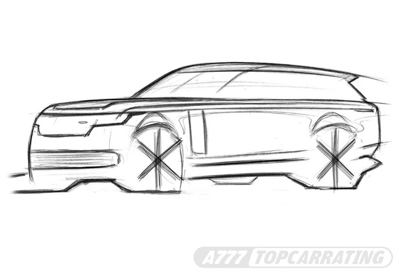 Эскиз внедорожника Land Rover в перспективе, спереди (быстрый набросок карандашом)