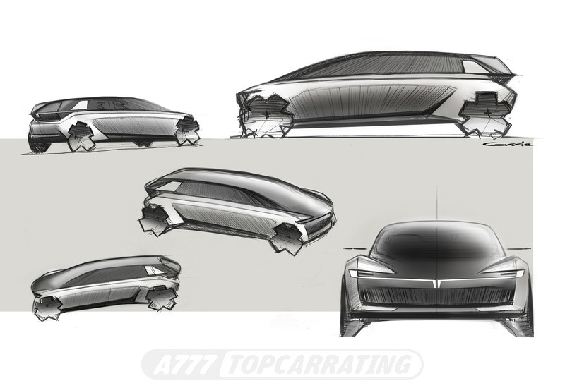 Поисковые эскизы формы престижного авто Tata (быстрый набросок карандашом)