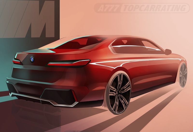 Лучший скетч люксового автомобиля BMW, показывающий престижного авто в перспективе, с заднего ракурса
