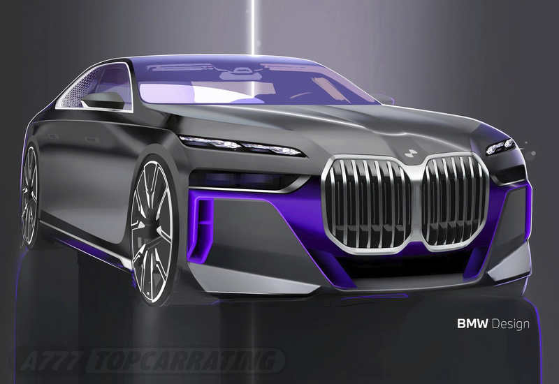 Эскиз роскошного автомобиля BMW в перспективе, спереди