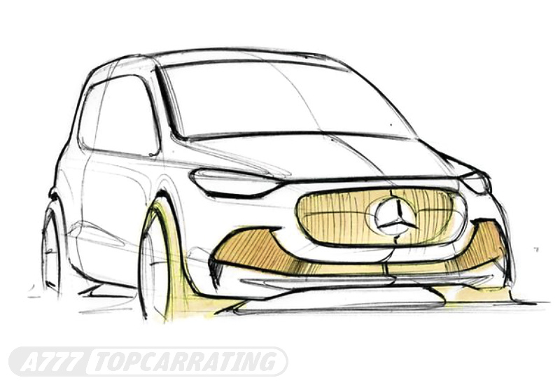 Эскиз универсального авто Mercedes-Benz в перспективе, спереди (быстрый набросок карандашом)