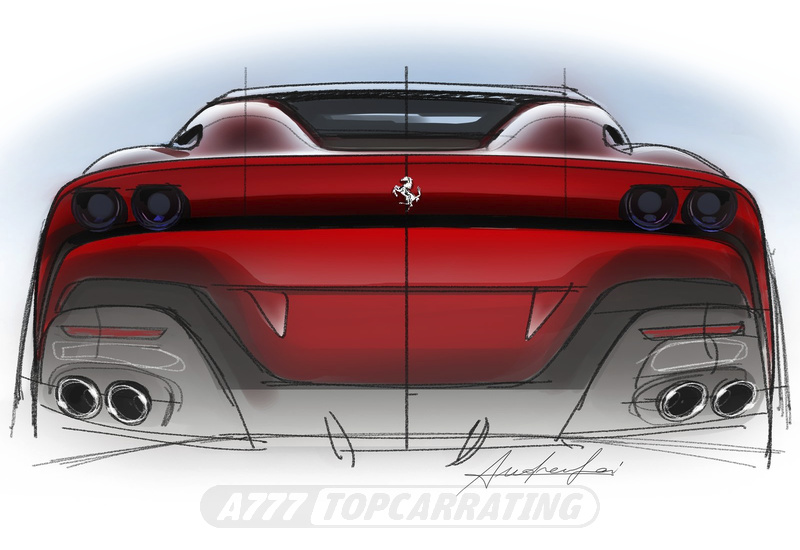 Дизайнерский эскиз супер-автомобиля  - вид сзади, нарисовано от руки, с использованием маркеров COPIC