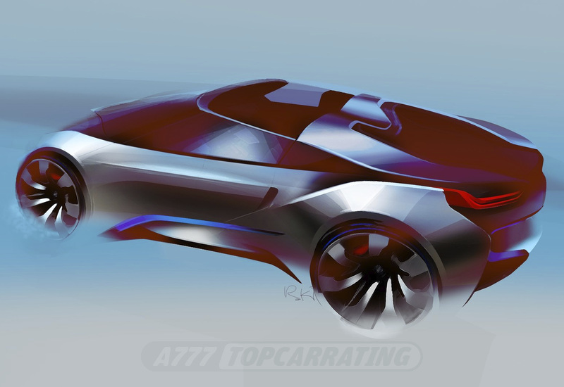 Рисунок супер-автомобиля  с видом в 3/4 сзади (цифровая работа в Фотошопе)