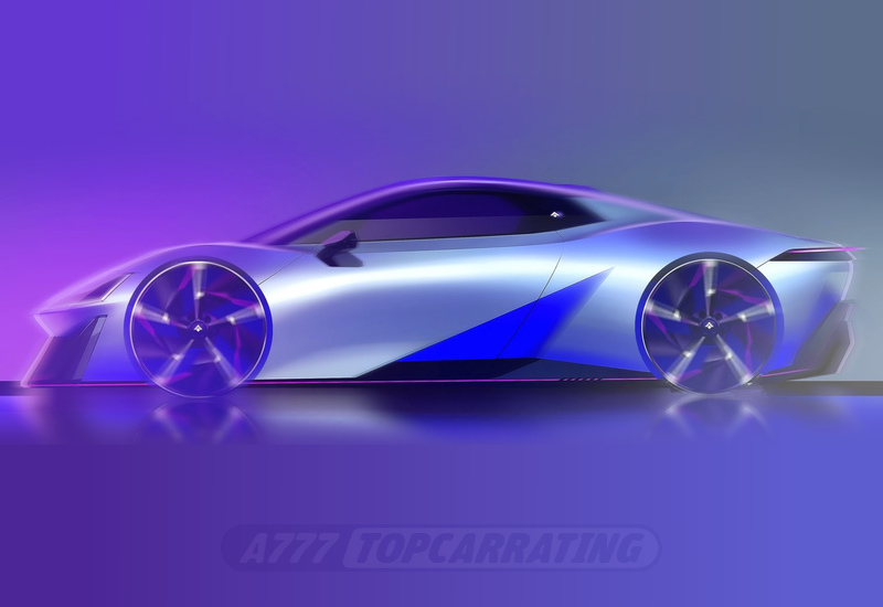 Дизайнерский рисунок суперкара GAC, показан бок супер-автомобиля 